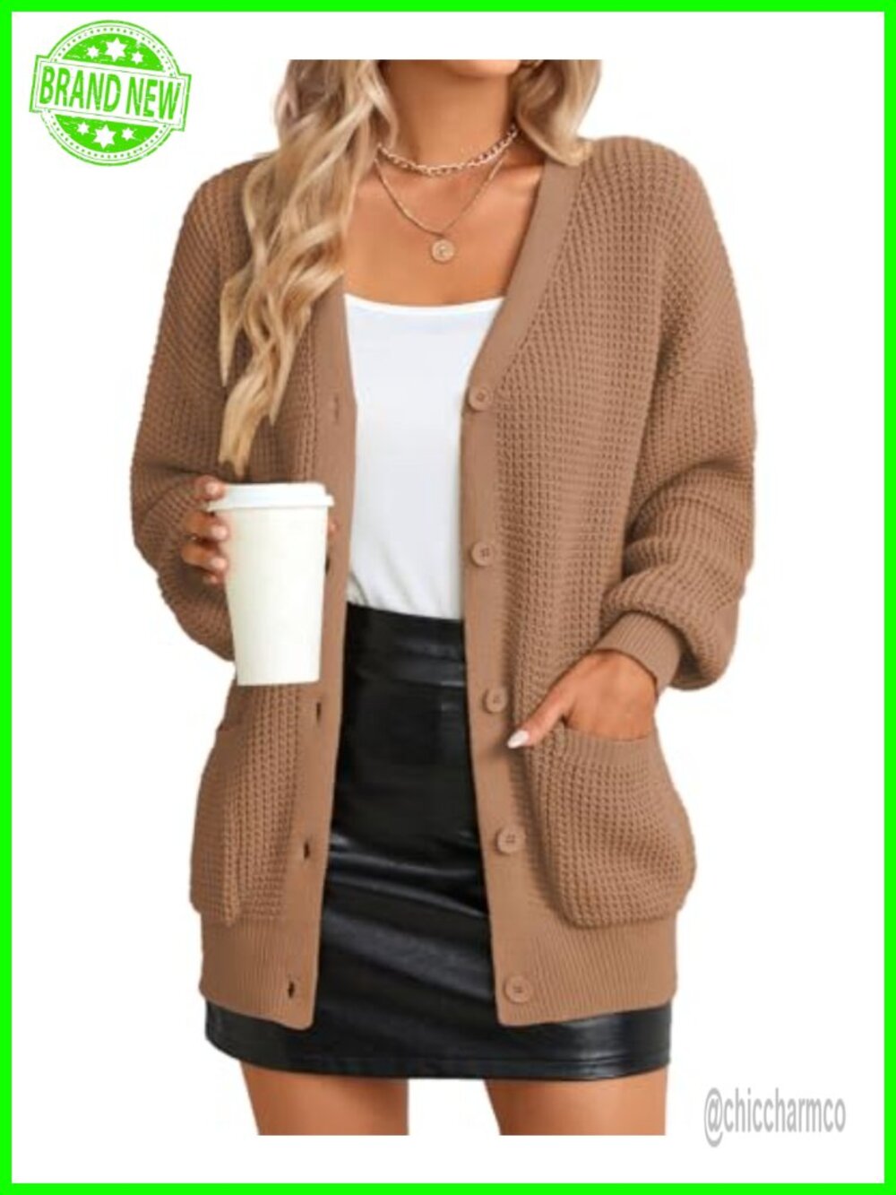 100% Cotton Cardigan Sweater with Pockets Button Up V-Neck Oversized